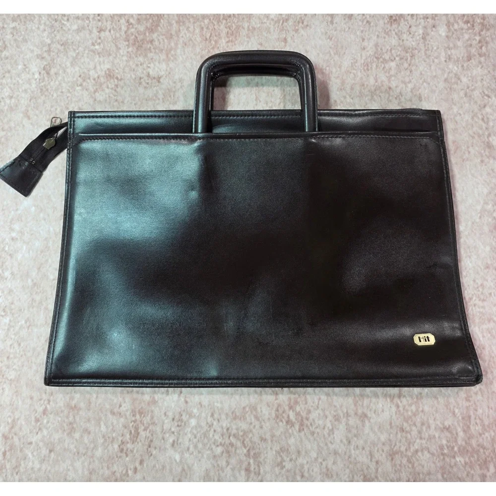 Vintage Hit Slim Leather Portfolio Briefcase Dark Brown Zip Top FE-1987